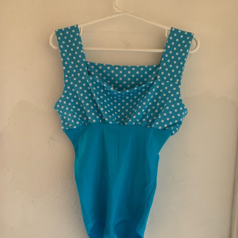 NWOT RITCHIE Blue  Polka Dot Sleeveless Leotard Top, size Tall L/XL